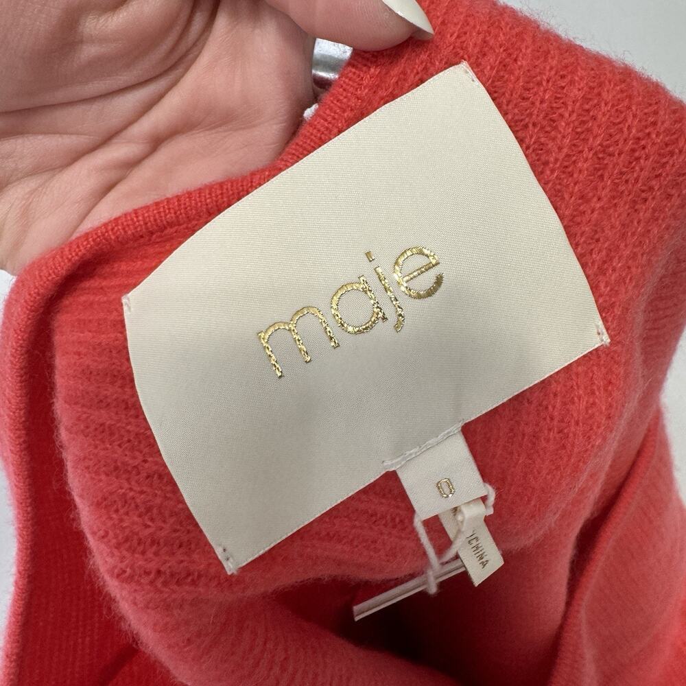 Maje Womens Sweater 0 Coral Pink 100% Cashmere Madone Ribbed Low V Back Cozy - Picture 10 of 14